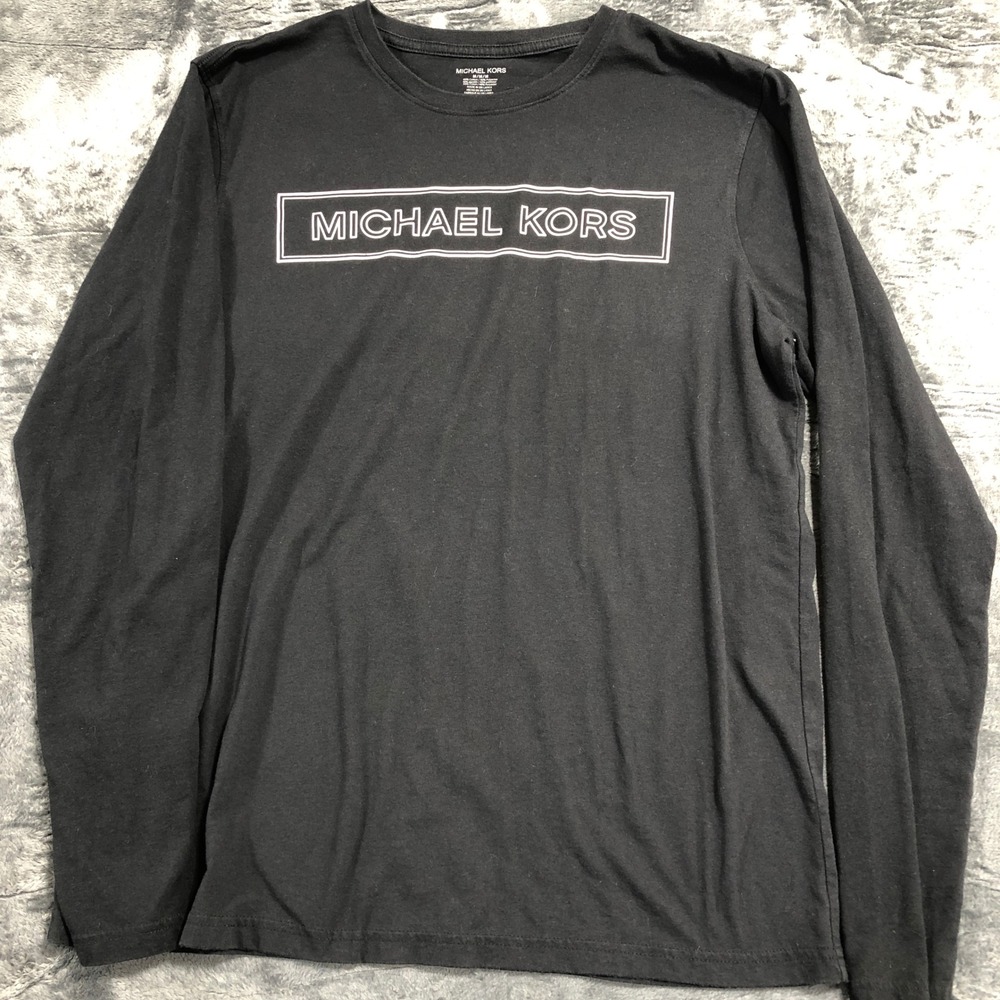 Michael Kors Long Sleeve Shirt‎ Mens Medium Black Box Logo Crew Neck Tee